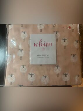Whim Twin Sheet Set – Pink Sheep Print | 100% Cotton | 200 Thread Count | NWT